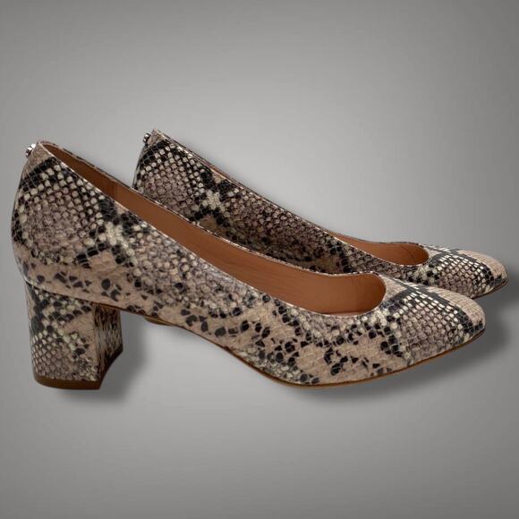 Sz 7.5M KATE SPADE Beverly Pale Vellum Snake Print Leather Block Heel Pumps EUC - Picture 2 of 8